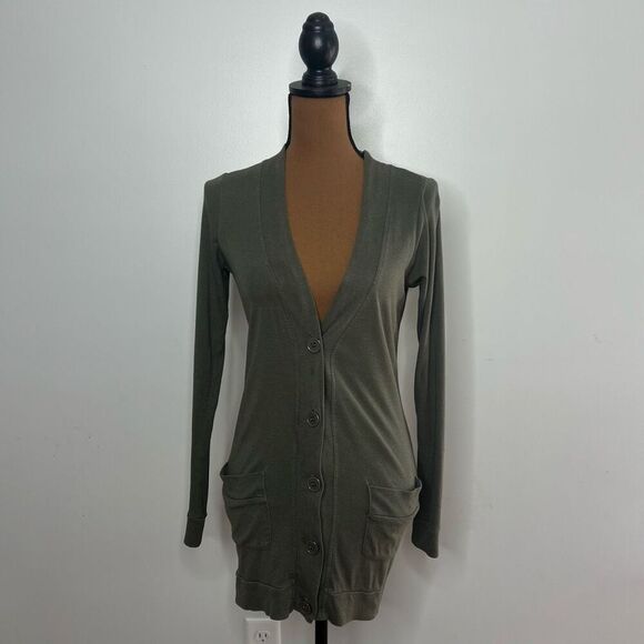 Pink Rose, Olive Green Button Front Cardigan, Button Cinched Back, Women’s Small - Picture 9 of 13